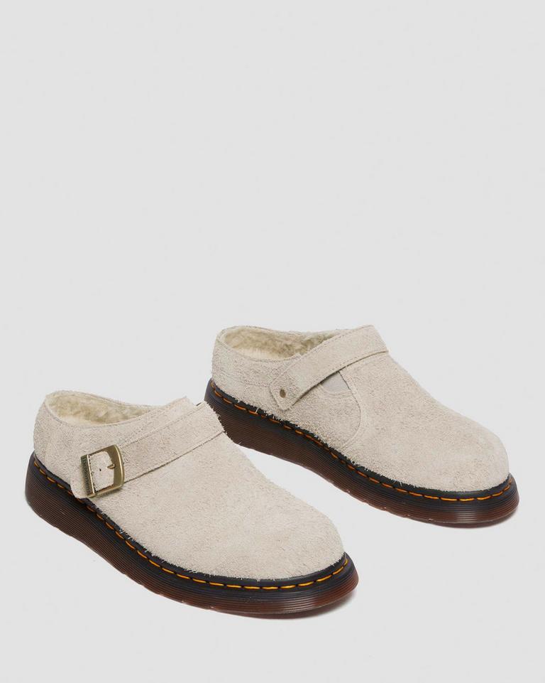 Dr Martens Isham Faux Shearling Lined Suede Slingback Mules Dame Grå Brune | 68341-TWOU