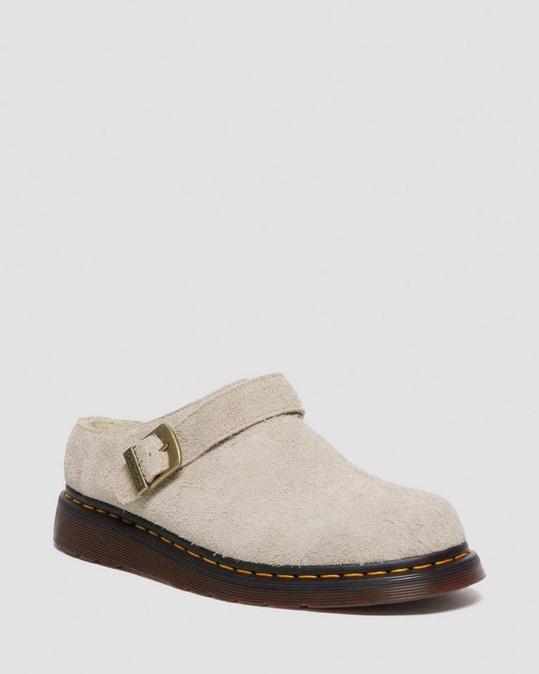 Dr Martens Isham Faux Shearling Lined Suede Slingback Mules Dame Grå Brune | 68341-TWOU