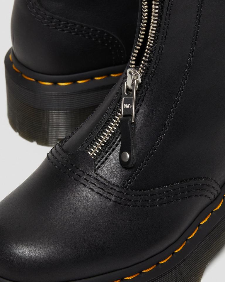 Dr Martens Jetta Zipped Sendal Leather Platform Støvler Dame Svarte | 84697-IKOD