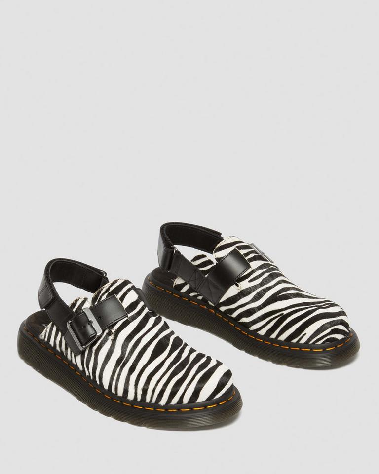 Dr Martens Jorge II Hair-on Animal Print Slingback Mules Dame Svarte Hvite | 14256-HLYU