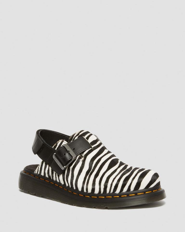 Dr Martens Jorge II Hair-on Animal Print Slingback Mules Dame Svarte Hvite | 14256-HLYU