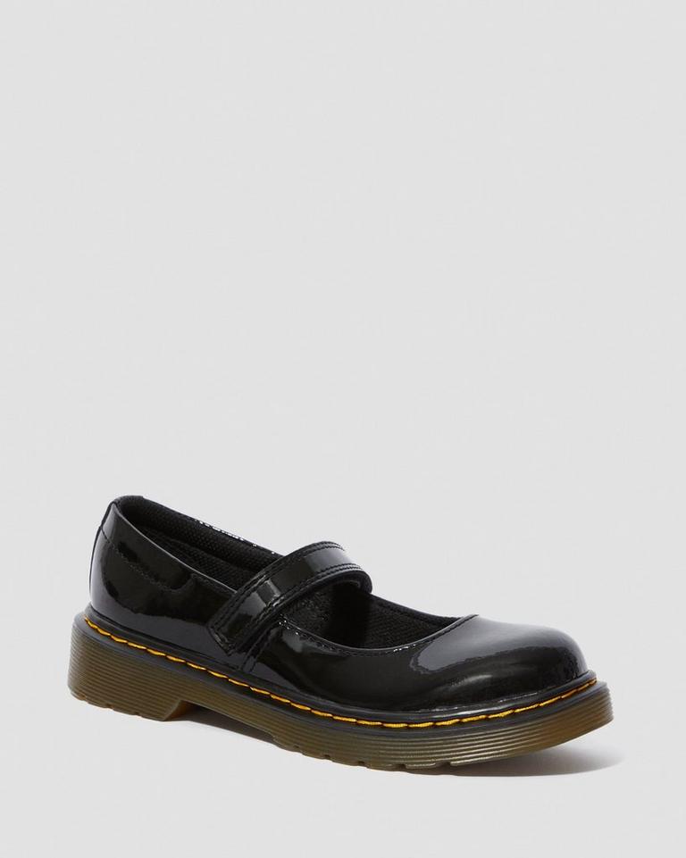 Dr Martens Maccy Patent Leather Mary Jane Sko Barn Svarte | 08534-PMKD