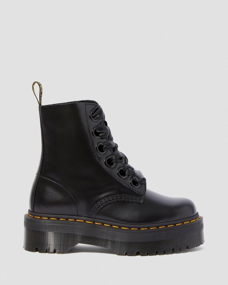 Dr Martens Molly Leather Platform Støvler Dame Svarte | 13690-DNBC