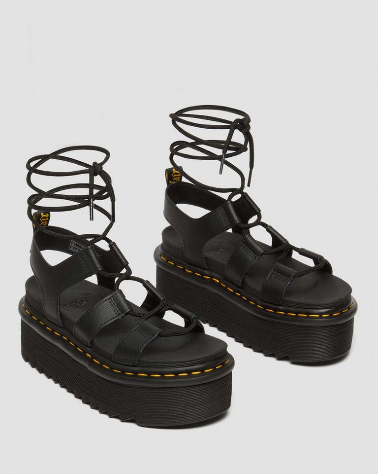 Dr Martens Nartilla Athena Leather Gladiator Platform Sandaler Dame Svarte | 89246-QXZK