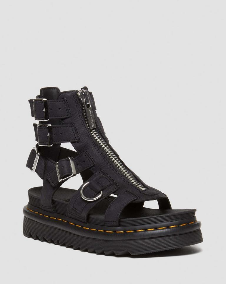 Dr Martens Olson Tumbled Nubuck Leather Gladiator Zip Sandaler Dame Grå | 67913-EDGM