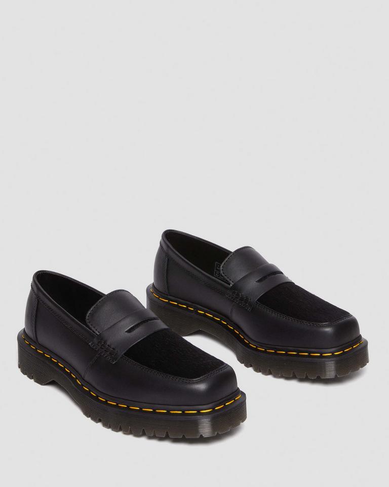 Dr Martens Penton Bex Square Toe Hair-On & Leather Loafers Dame Svarte | 39756-TDEJ