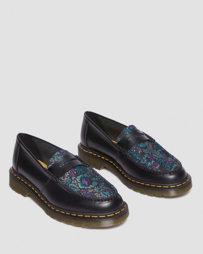 Dr Martens Penton Floral Jacquard Loafers Dame Svarte | 69821-VCAP