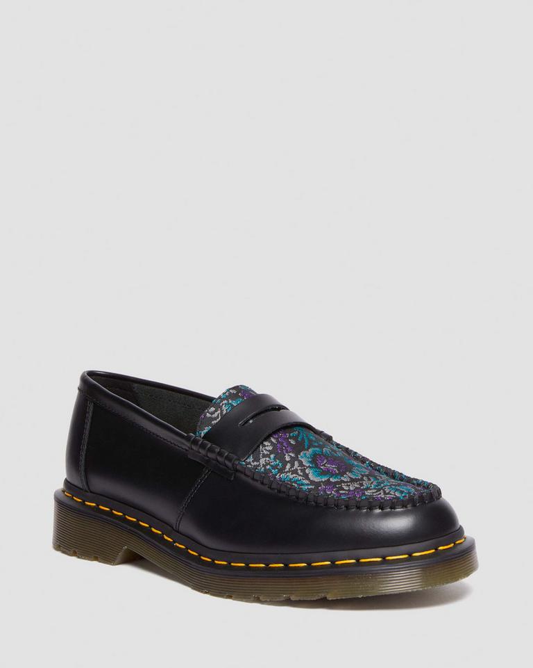 Dr Martens Penton Floral Jacquard Loafers Dame Svarte | 69821-VCAP