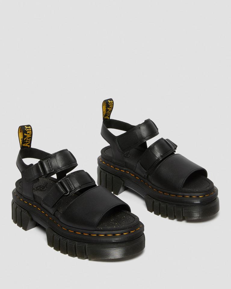 Dr Martens Ricki Nappa Lux Leather 3-Strap Platform Sandaler Dame Svarte | 35670-JIVW