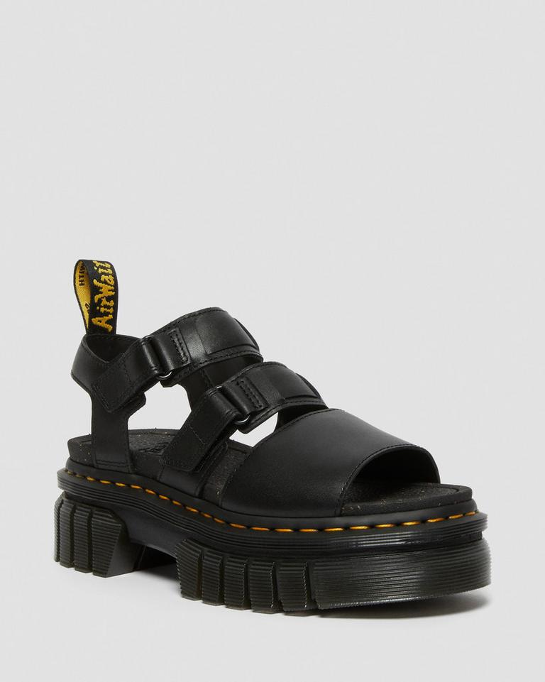 Dr Martens Ricki Nappa Lux Leather 3-Strap Platform Sandaler Dame Svarte | 35670-JIVW