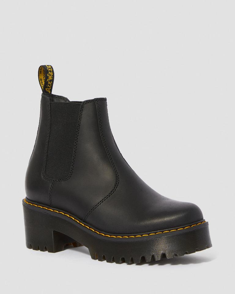 Dr Martens Rometty Wyoming Leather Platform Chelsea Støvler Dame Svarte | 60972-HLKM