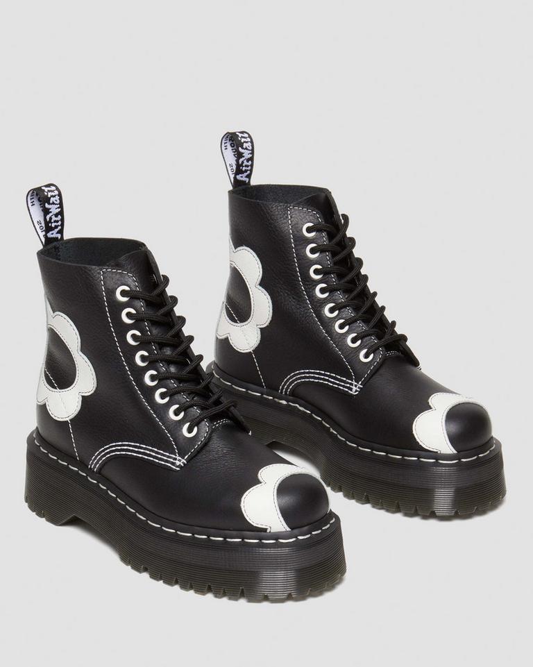 Dr Martens Sinclair Flower Pisa Leather Platform Støvler Dame Svarte Hvite | 35927-ZABL