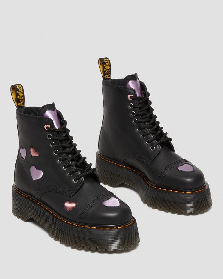 Dr Martens Sinclair Leather Heart Platform Støvler Dame Svarte | 10259-CHAO