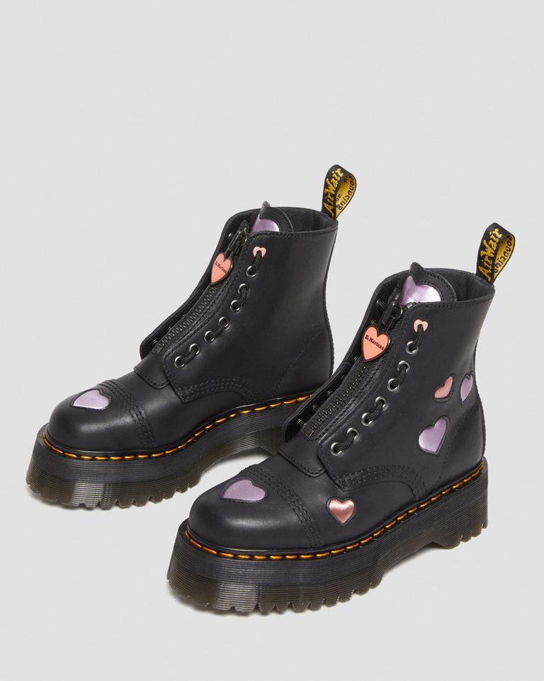 Dr Martens Sinclair Leather Heart Platform Støvler Dame Svarte | 10259-CHAO