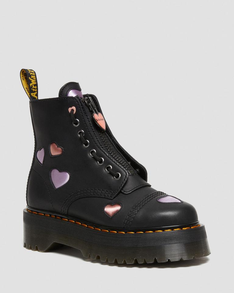 Dr Martens Sinclair Leather Heart Platform Støvler Dame Svarte | 10259-CHAO