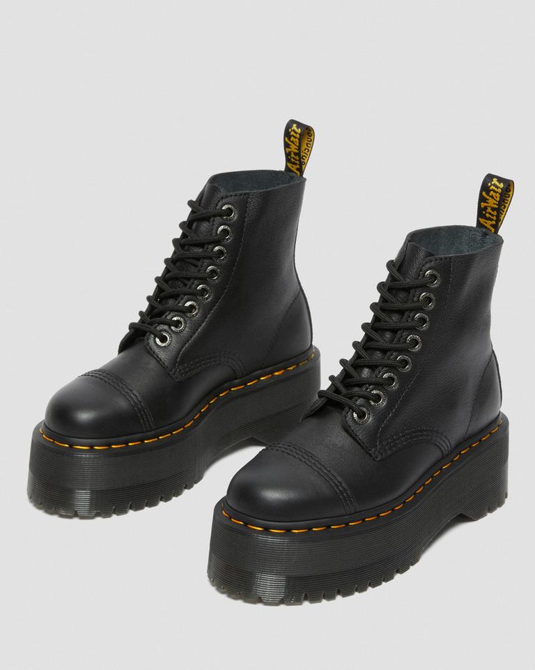 Dr Martens Sinclair Max Pisa Leather Platform Støvler Dame Svarte | 94706-FHZL