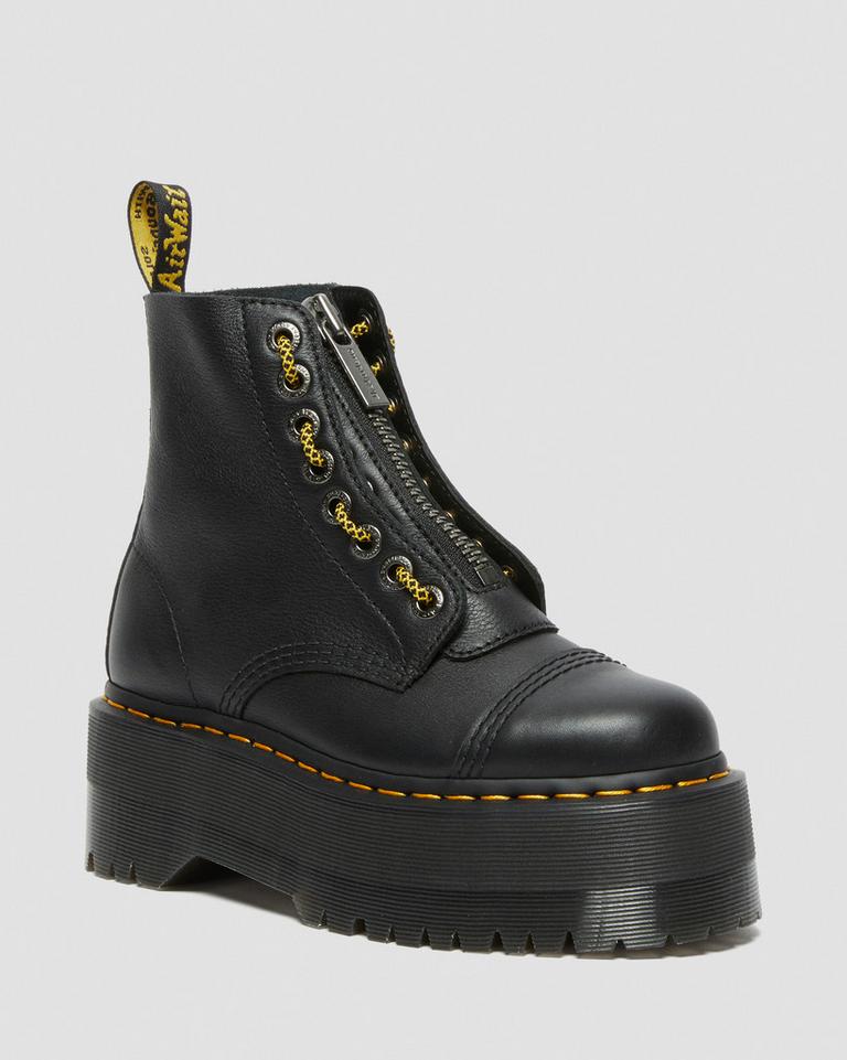 Dr Martens Sinclair Max Pisa Leather Platform Støvler Dame Svarte | 94706-FHZL