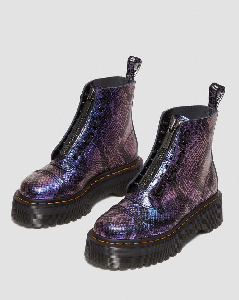 Dr Martens Sinclair Snake Print Emboss Leather Platform Støvler Dame Svarte Multicolor | 74658-CZHT