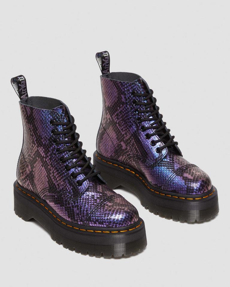 Dr Martens Sinclair Snake Print Emboss Leather Platform Støvler Dame Svarte Multicolor | 74658-CZHT