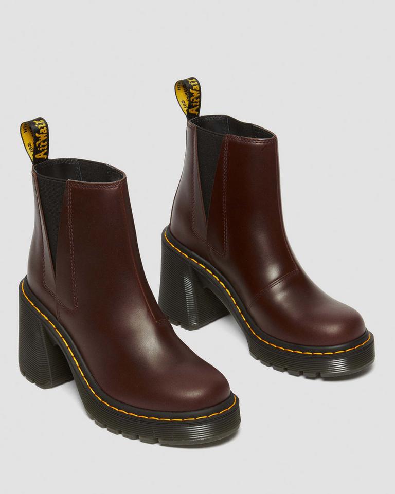 Dr Martens Spence Pull Up Leather Flared Chelsea Støvler Dame Mørke Brune | 72986-USKH