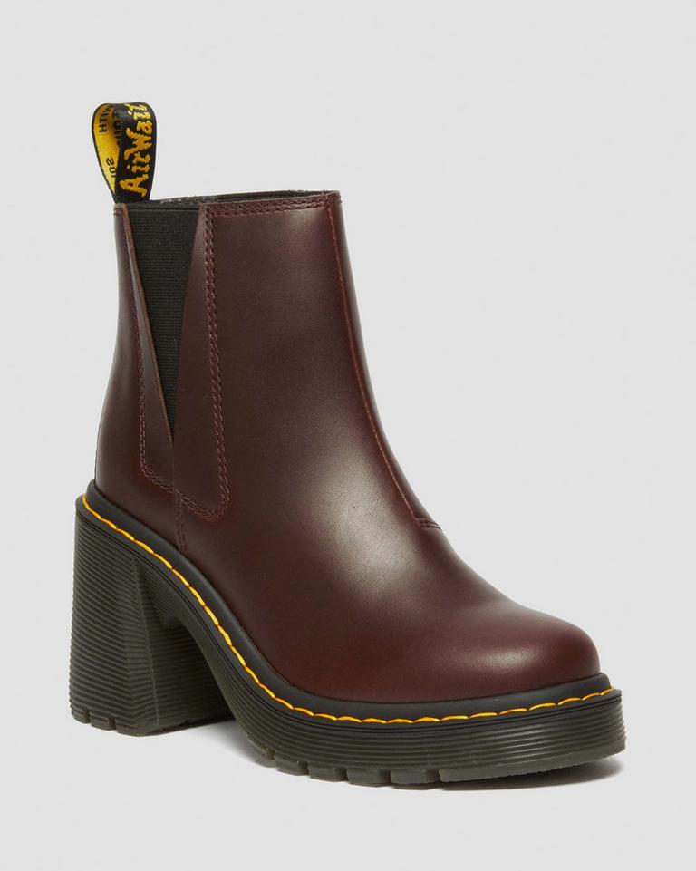 Dr Martens Spence Pull Up Leather Flared Chelsea Støvler Dame Mørke Brune | 72986-USKH