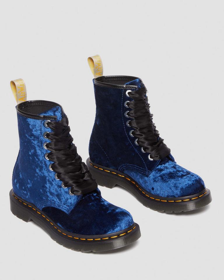 Dr Martens Vegan 1460 Crushed Velvet Støvletter Dame Dyp Blå | 06812-JMHZ