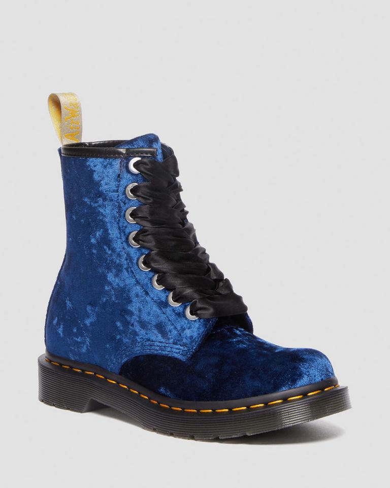 Dr Martens Vegan 1460 Crushed Velvet Støvletter Dame Dyp Blå | 06812-JMHZ