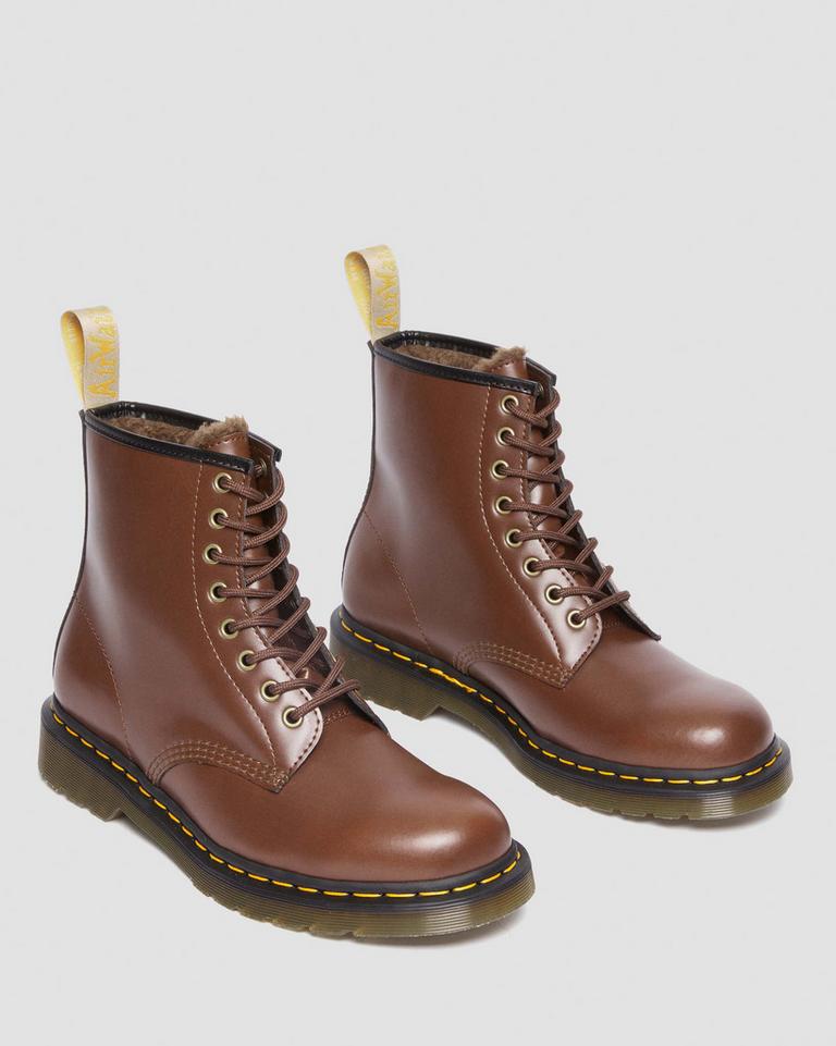 Dr Martens Vegan 1460 Faux Fur Lined Støvletter Dame Brune | 74320-NICF