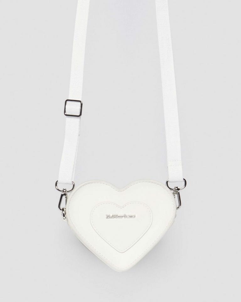 Dr Martens Vegan Mini Heart Crossbody Veske Hvite | 73429-QZOB