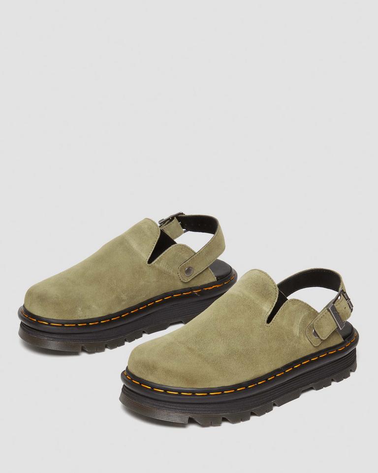 Dr Martens Zebzag Suede Casual Slingback Platform Mules Dame Olivengrønne | 64095-XMEL